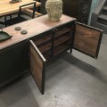 Buffet acier/bois/cuir